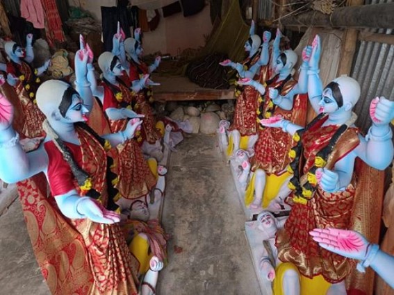 Artisans giving final touches to Goddess Kali idols ahead of Deepavali festival in Agartala. TIWN Pic Oct 18 Artisans giving final touches to Goddess Kali idols ahead of Deepavali festival in Agartala. TIWN Pic Oct 18
